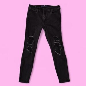Hollister Black Mid-Rise Ripped Skinny Jeans ~ Women's Size 8